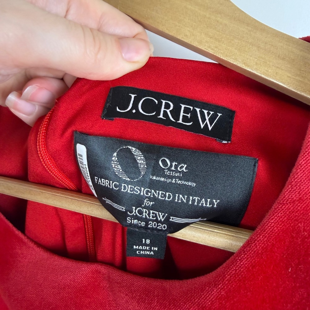 J Crew Long Sleeve Shift Dress Sz 18 Red Stretch Velvet Holiday Cocktail Preppy - Picture 9 of 15